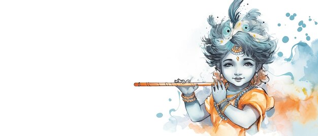 Illustration of Indian God feather flute or bansuri Ai Generated