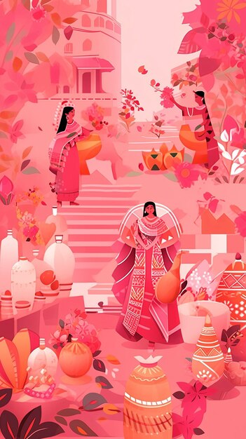 illustration Indian harvest festival background in pink