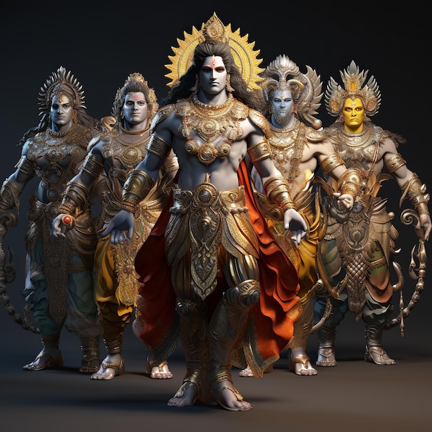 Photo illustration of indian mythology god vishnu and his ten avatars back