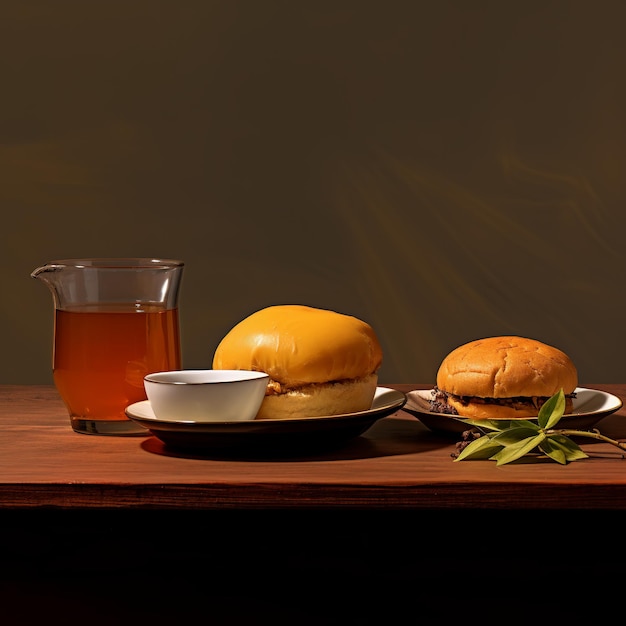 illustration of indian vada pav tea on an old table in the style