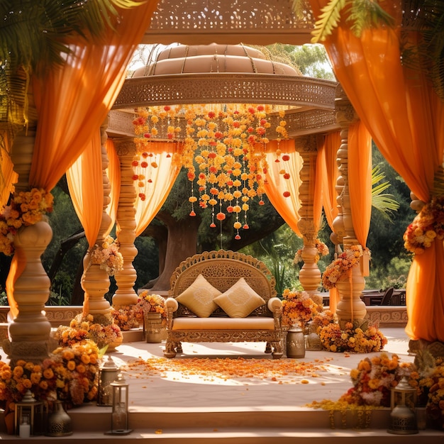 illustration of indian wedding decoration catring