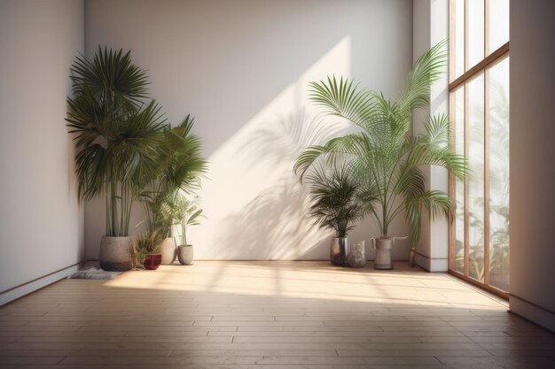 화분에 심은 식물이 풍부한 실내 정원의 삽화 Generative AI