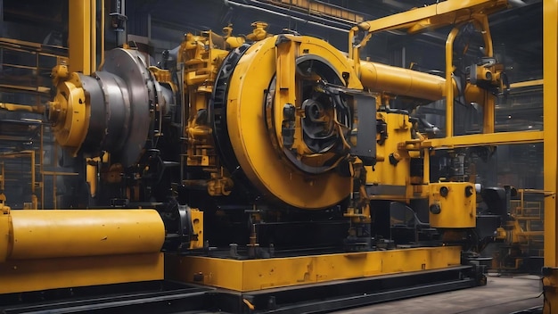 노란색과 검은색 바탕 에 있는 산업 기계 의 일러스트레이션