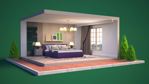 Illustration Interior of the bedroom in a box