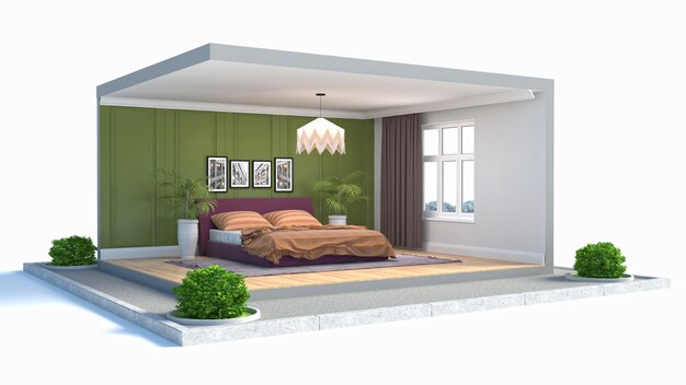 Illustration Interior of the bedroom in a box