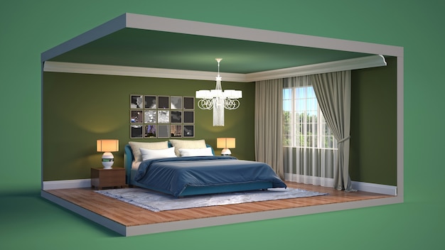 Illustration Interior of the bedroom in a box