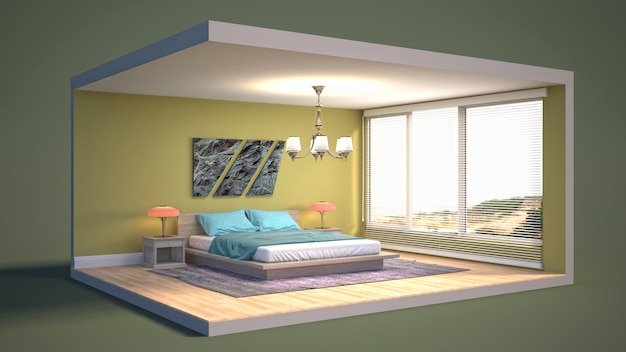 Illustration Interior of the bedroom in a box