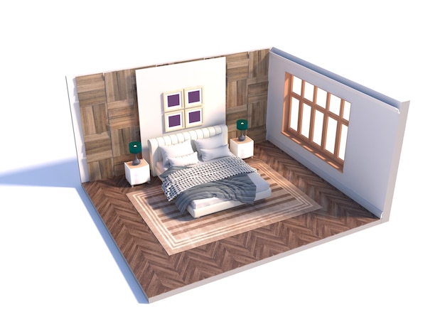 Illustration Interior of the bedroom in a box