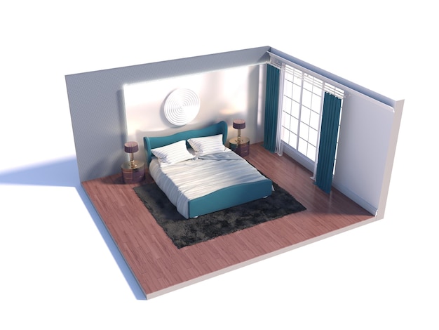 Illustration Interior of the bedroom in a box