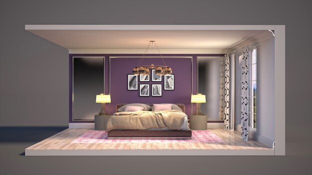 Illustration Interior of the bedroom in a box