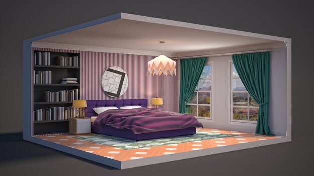 Illustration Interior of the bedroom in a box