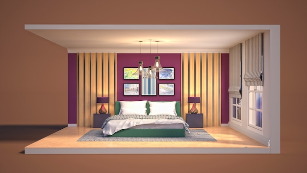 Illustration Interior of the bedroom in a box