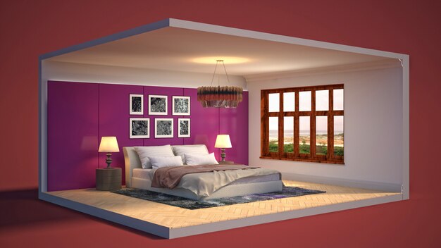 Illustration Interior of the bedroom in a box