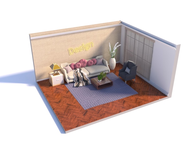 illustration interior of the living room in a box