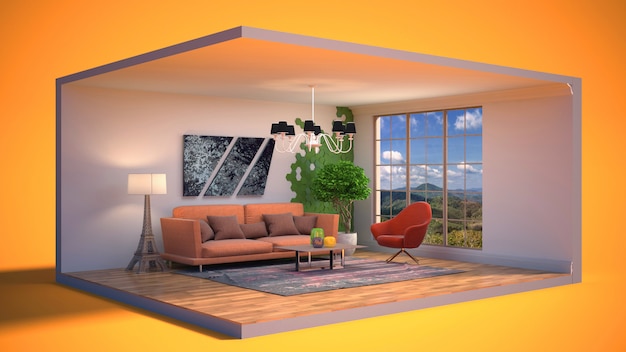 illustration interior of the living room in a box