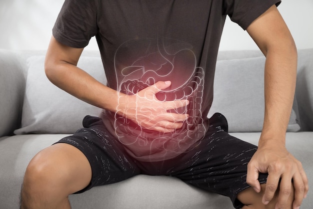 Photo illustration of internal organs is on the man body