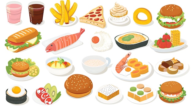 Illustration introducing the food I ate today isolated white background