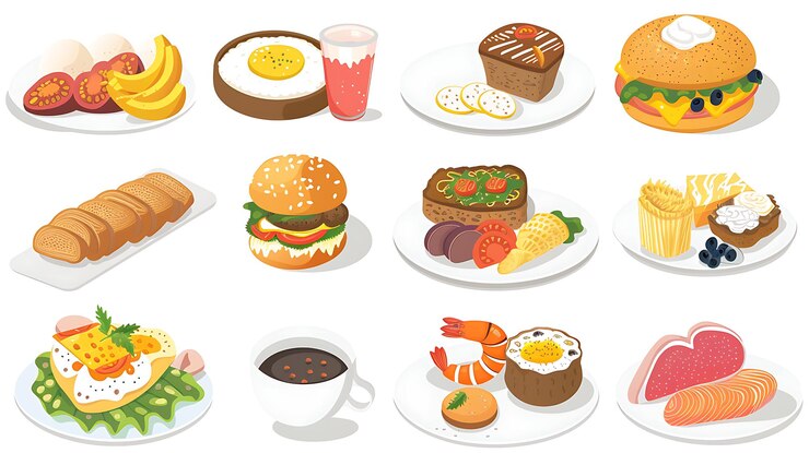 Photo 今日食べた食べ物を紹介するイラスト 隔離された白い背景