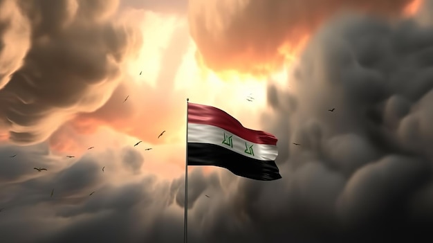 Illustration of iraq flag is waving against blue sky generative ai