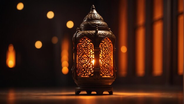 Photo illustration of an islamic themed lantern with a prayer room in the background 5