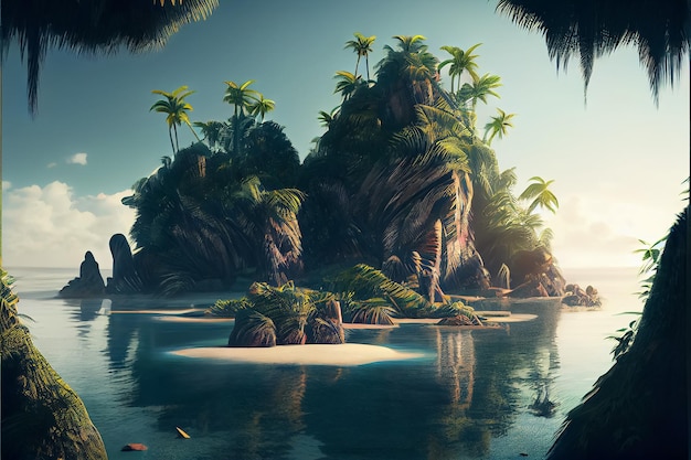 Illustration of Island in the ocean Travel and vacation concept AI