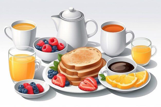 Illustration of isolated breakfast set on white