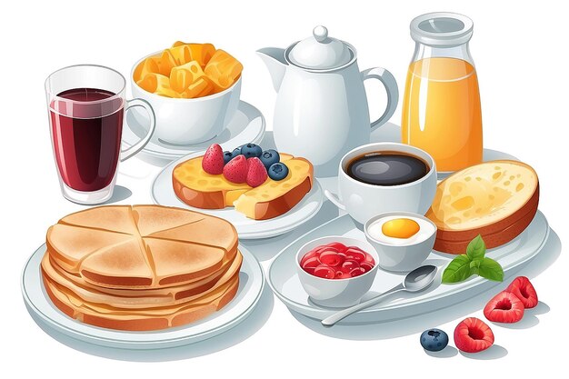 Illustration of isolated breakfast set on white