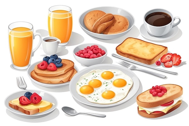 Illustration of isolated breakfast set on white