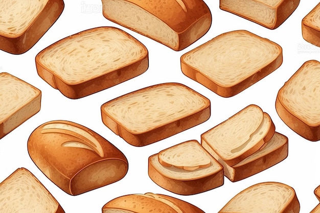 Иллюстрация отдельно нарезанного хлеба на белом фоне