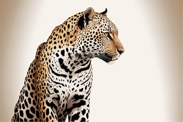 Иллюстрация ягуара, внушительная поза на белом фоне. Генеративный ИИ