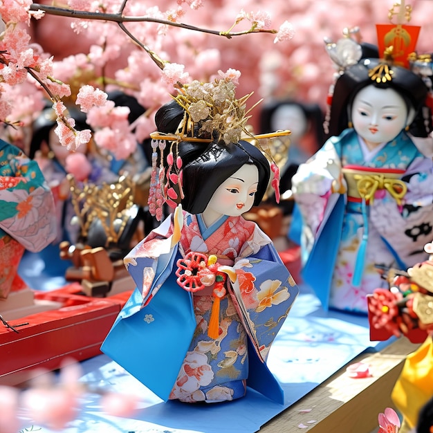 Photo illustration japan dolls festival in blue