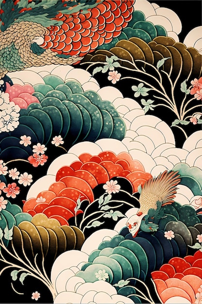 일본 예술 패턴 배경, 전통 및 동양 문화 디자인의 그림
