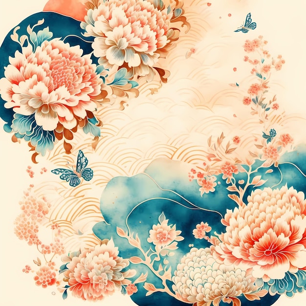 Illustration of japanese art pattern background, traditional and oriental culture design