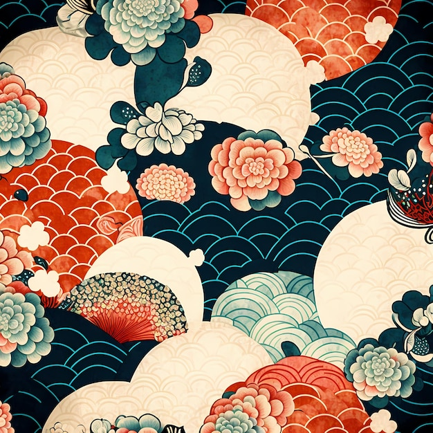 Illustration of japanese art pattern background, traditional and oriental culture design