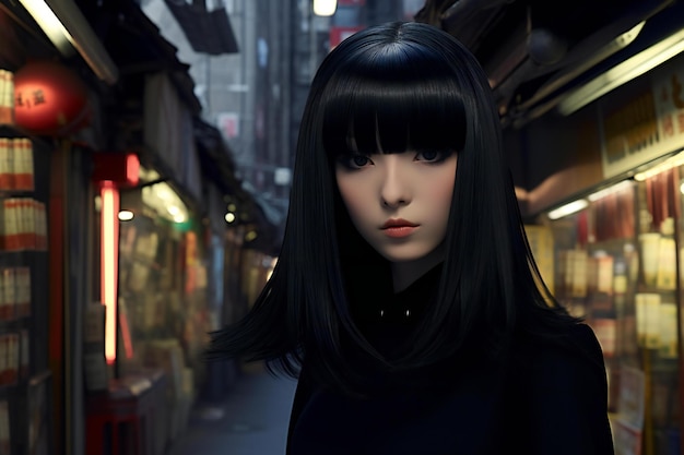 Illustration of a Japanese girl in the streets of Tokyo