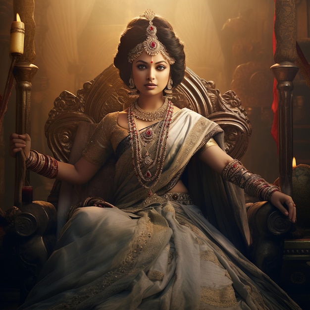 illustration of Jayalalitha as a Rajput Princess Cinematic and faci