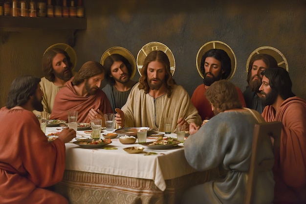 Foto illustrazione di gesù cristo e degli apostoli all'ultima cena