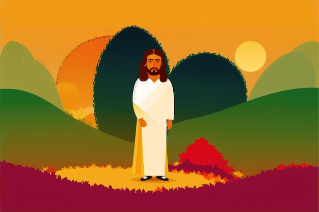 구세주 예수와 함께하는 예수 그리스도의 여정에 대한 삽화 Generative AI