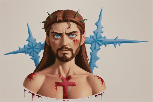 Photo illustration of jesus christ in watercolor anime style