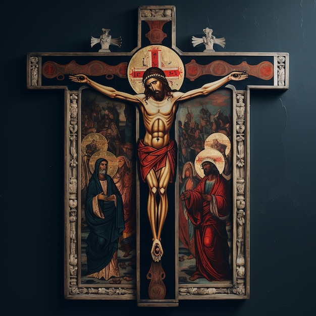 illustration of jesus on a cross icon style