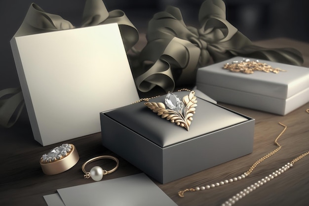 Photo illustration of jewelry branding mockup ai generation