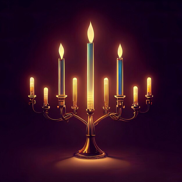 Illustration of jewish holiday Hanukkah background with menorah traditional candelabra and burning candles