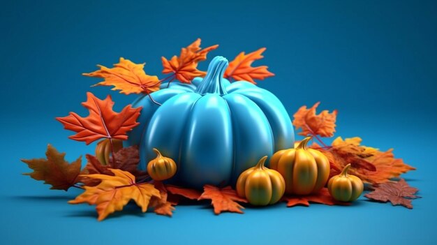 Illustration of a joyful thanksgiving day featuring a turkey pumpkins leaves