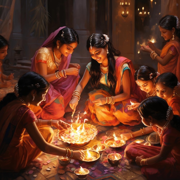 illustration of Joyous representations of Diwali celebrations