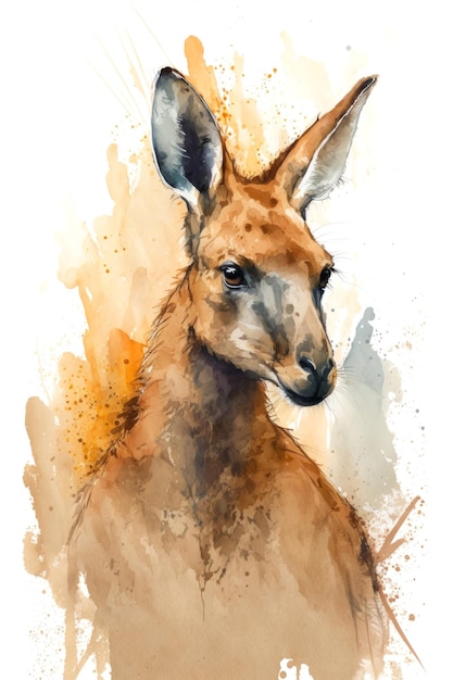 Illustration kangaroo in watercolor Animal on a white background generative AI