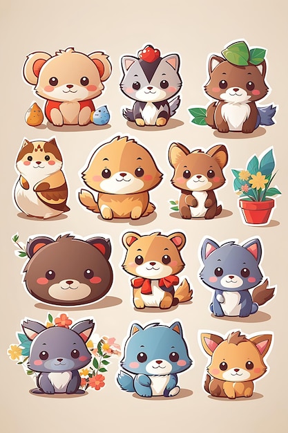 illustration of Kawai cute animals vector stickers by Generate AI