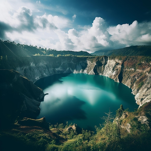 illustration of Kelimutu Lake cinematic view cinematic lighting shoo