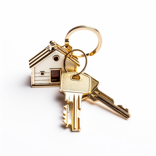 Photo illustration of keys isolated house shaped keychain and keys isolat