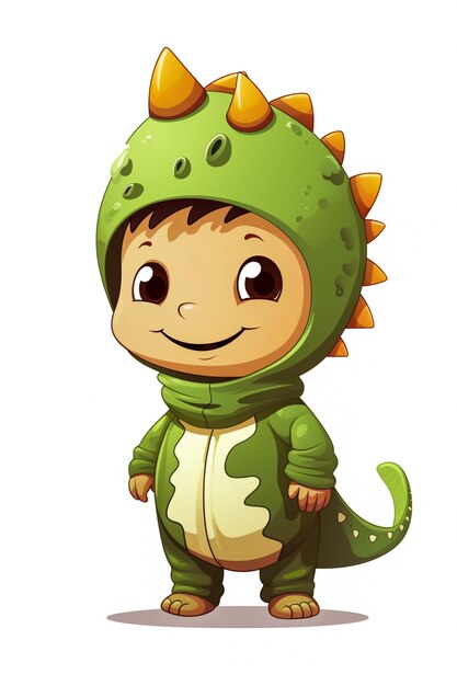 Foto illustrazione di un bambino in costume di animale un bambino in costume di trex.