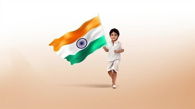 Illustration of kid with indian flag for independence day india and republic day generative ai